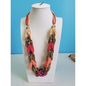 QVC Chunky Necklace Braided Seed Bead Multicolor Statement Boho Chic Artsy